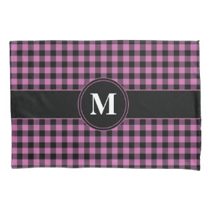 Elegant Monogram Pink Gingham Pillowcase