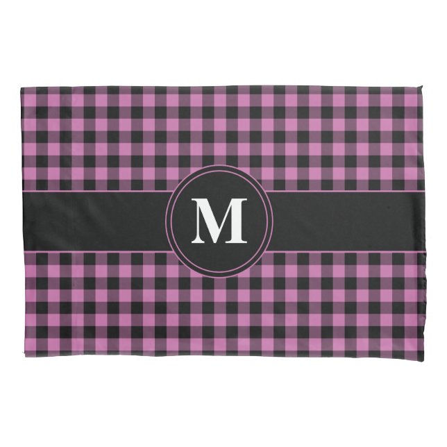 Elegant Monogram Pink Gingham Pillowcase (Front)