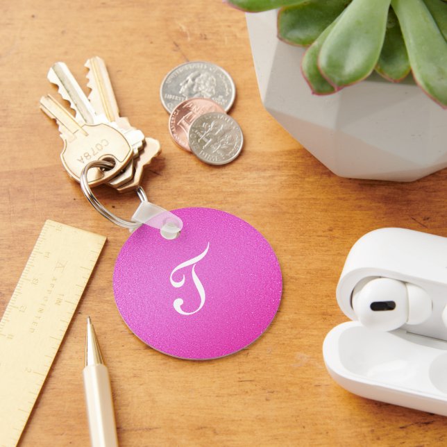 Elegant Monogram pink glitter Key Ring (Desk)