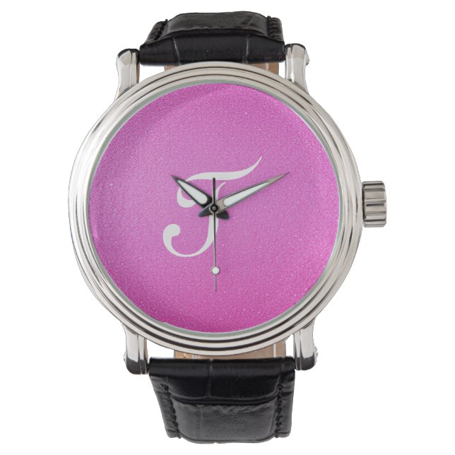 Elegant Monogram pink glitter Watch (Front)