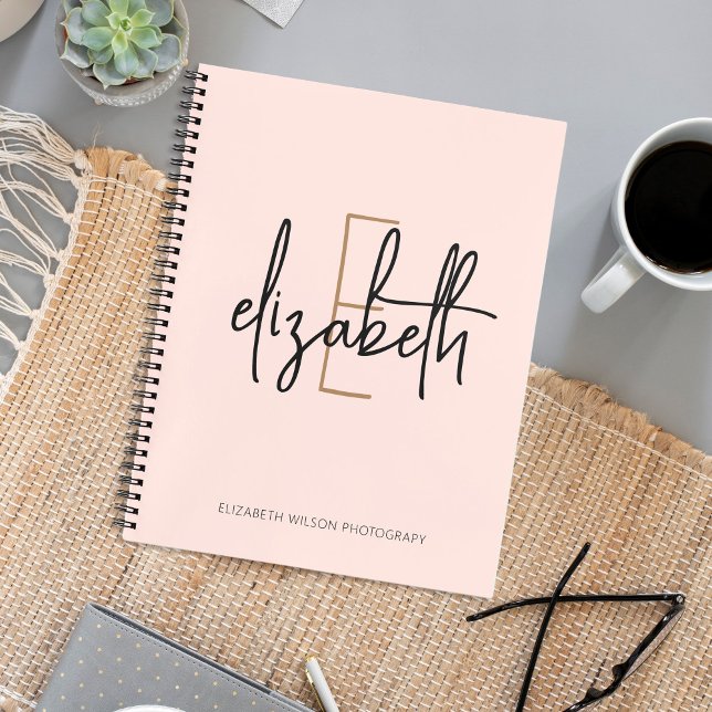 Elegant Monogram Pink Gold Script Business School Notebook (Creator Uploaded)