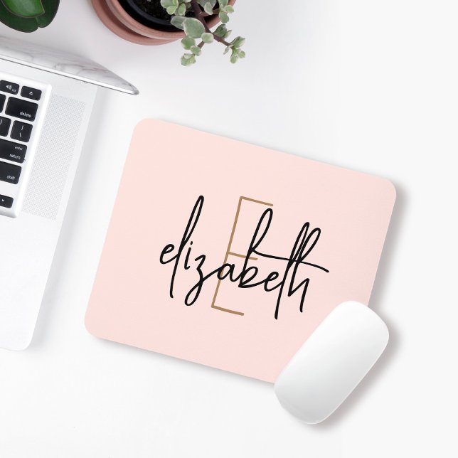Elegant Monogram Pink Gold Script Mouse Mat (Creator Uploaded)