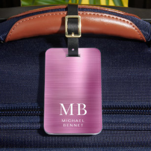Elegant Monogram Pink Luggage Tag