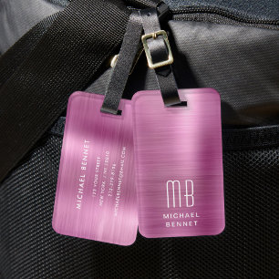 Elegant Monogram Pink Luggage Tag