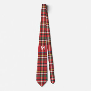 Elegant Monogram Plaid Rustic Christmas Holidays Tie