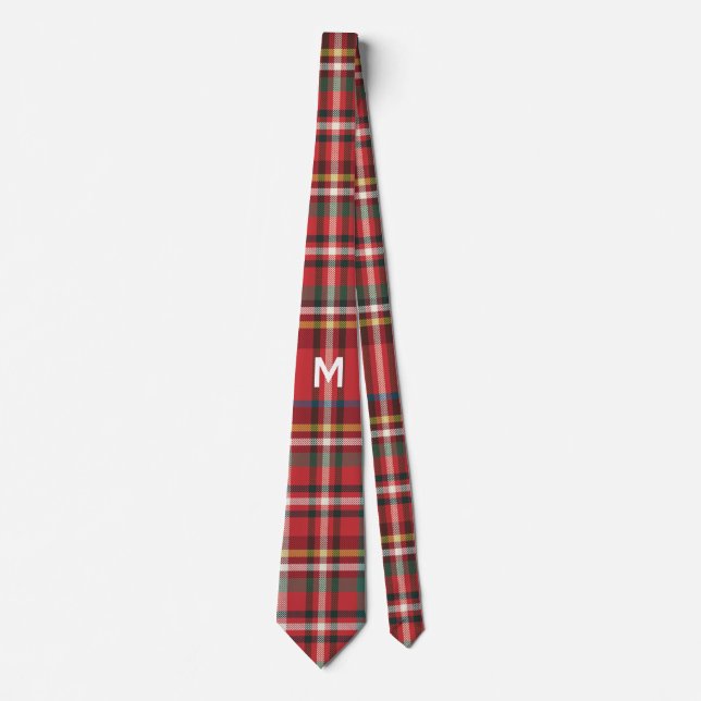 Elegant Monogram Plaid Rustic Christmas Holidays Tie (Front)