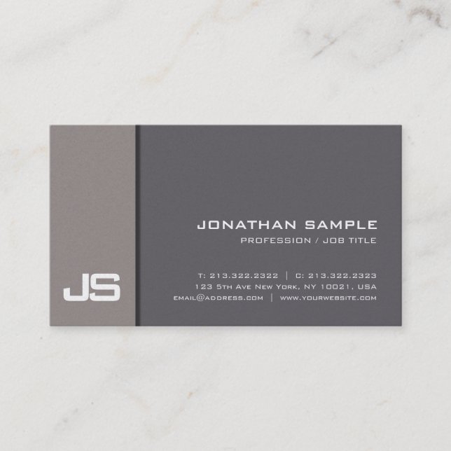 Elegant Monogram Plain Premium Pearl Finish Luxe Business Card (Front)
