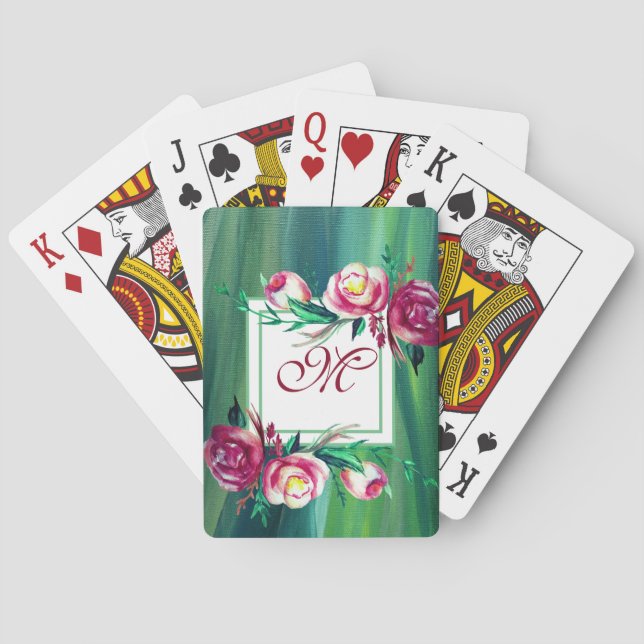 Elegant Monogram Playing Cards Flowers (Back)