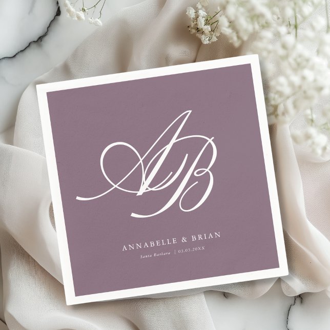 Elegant Monogram Plum Wedding  Napkin (Elegant Monogram Plum Wedding Napkins)