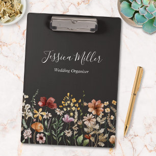 Elegant Monogram Pretty Watercolor Wildflower Clipboard