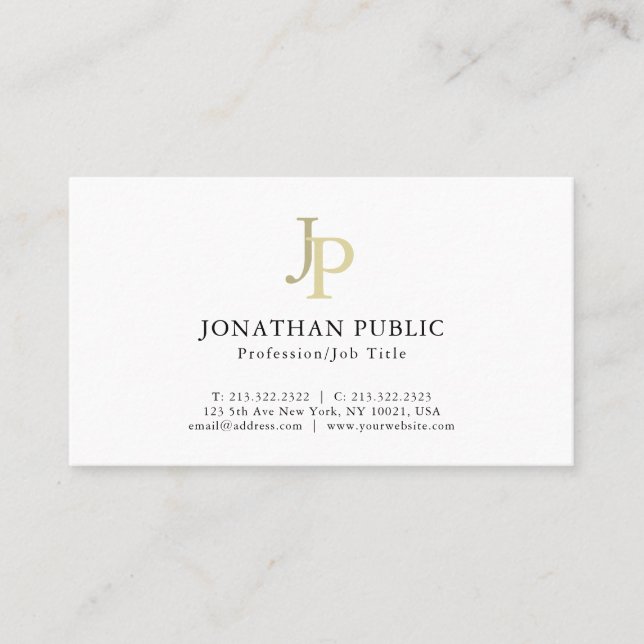 Elegant Monogram Professional Gold White Template Business Card (Front)