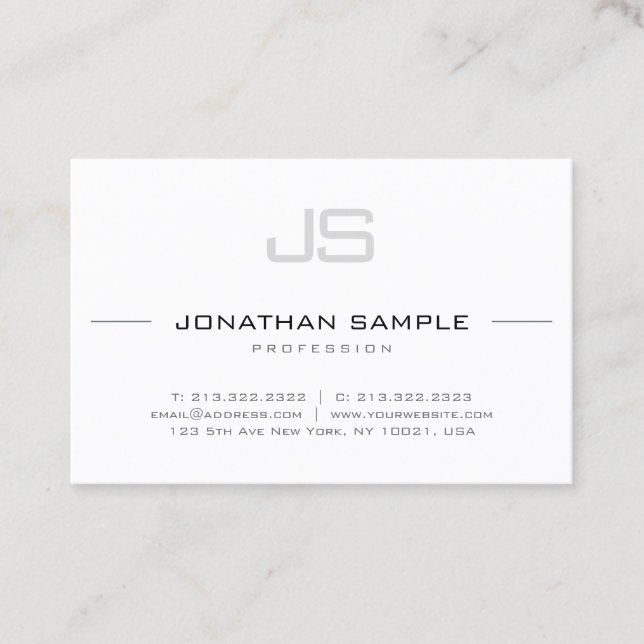 Elegant Monogram Professional Smart Modern Plain Business Card (Front)