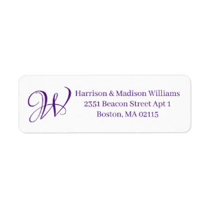 Elegant Monogram purple custom Return Address