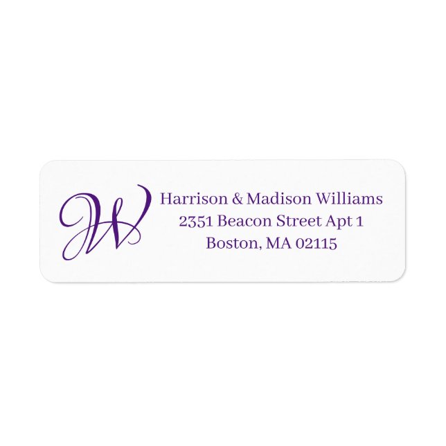 Elegant Monogram purple custom Return Address (Front)