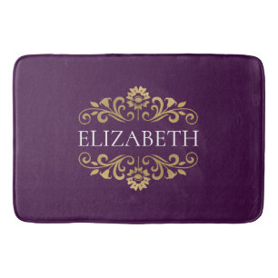 Elegant Monogram Purple Gold Bath Mat