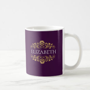 Elegant Monogram Purple Gold Coffee Mug