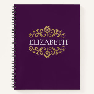 Elegant Monogram Purple Gold Office School Notebook