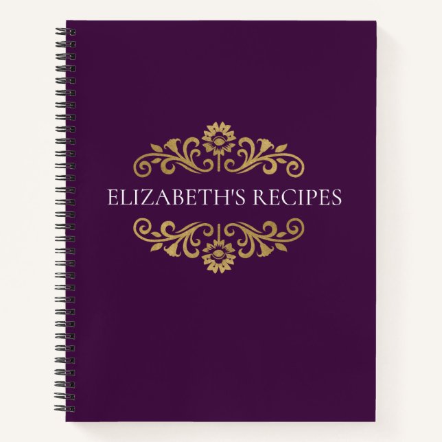 Elegant Monogram Purple Gold Recipe Cookbook Notebook (Front)
