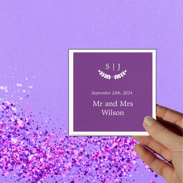 Elegant Monogram Purple Jewel Tone Dinner Cocktail Napkin (Creator Uploaded)