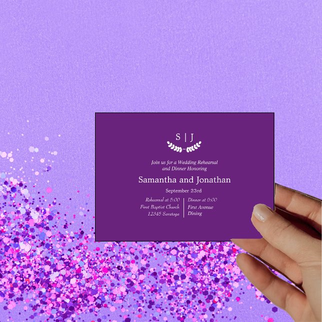 Elegant Monogram Purple Jewel Tone Rehearsal  Invitation (Creator Uploaded)
