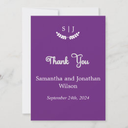 Elegant Monogram Purple Jewel Tone Thank You Card