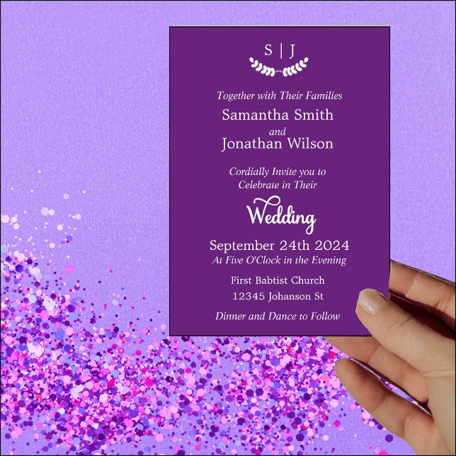 Elegant Monogram Purple Jewel Tone Wedding Invitation (Creator Uploaded)
