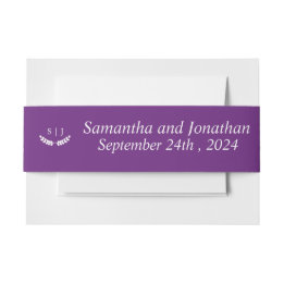 Elegant Monogram Purple Jewel Tone Wedding Invitation Belly Band