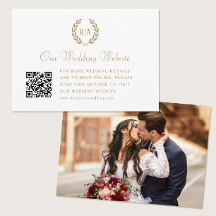 Elegant Monogram QR Code Gold Black White Wedding Enclosure Card