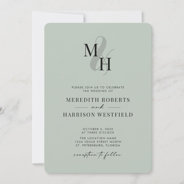 Elegant Monogram QR Code RSVP Sage Green Wedding I Invitation (Front)