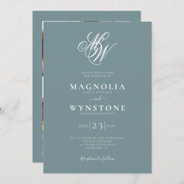Elegant Monogram QR Code Wedding Invitation (Front/Back)
