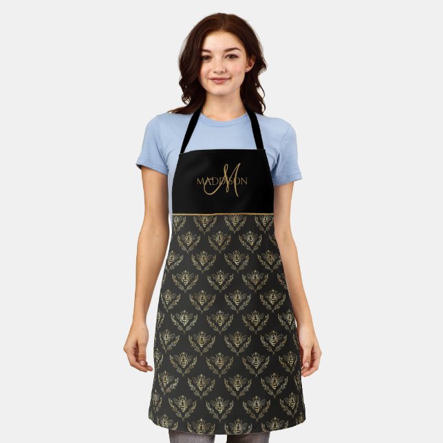 Elegant Monogram, Queen Bee, Black with Gold Apron (Worn)