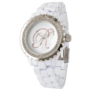 Elegant Monogram R Rose Gold Watch