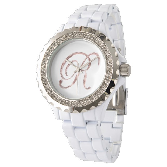 Elegant Monogram R Rose Gold Watch (Angled)