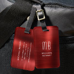 Elegant Monogram Red Brushed Metal Luggage Tag<br><div class="desc">Personalised Elegant Monogram Red Faux Brushed Metal Luggage Tag.</div>