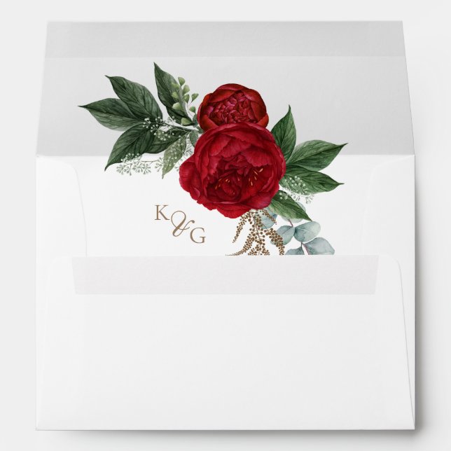 Elegant Monogram Red Floral White Monogram Wedding Envelope (Back (Bottom))