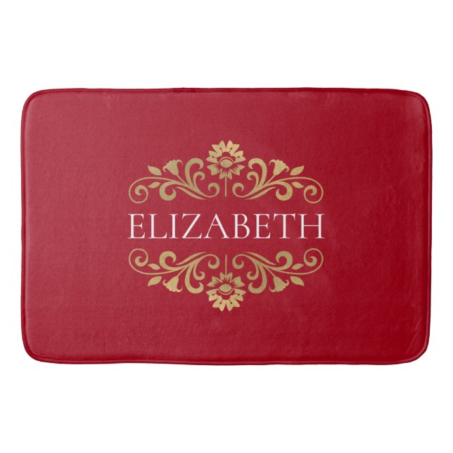 Elegant Monogram Red Gold Bath Mat (Front)
