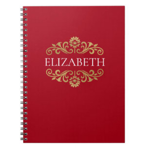 Elegant Monogram Red Gold Flourish Photo Notebook