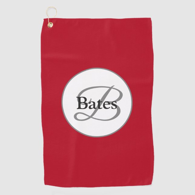 Elegant Monogram Red Golf Towel (Front)