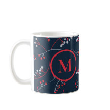 Elegant monogram red pastel grey berry pattern