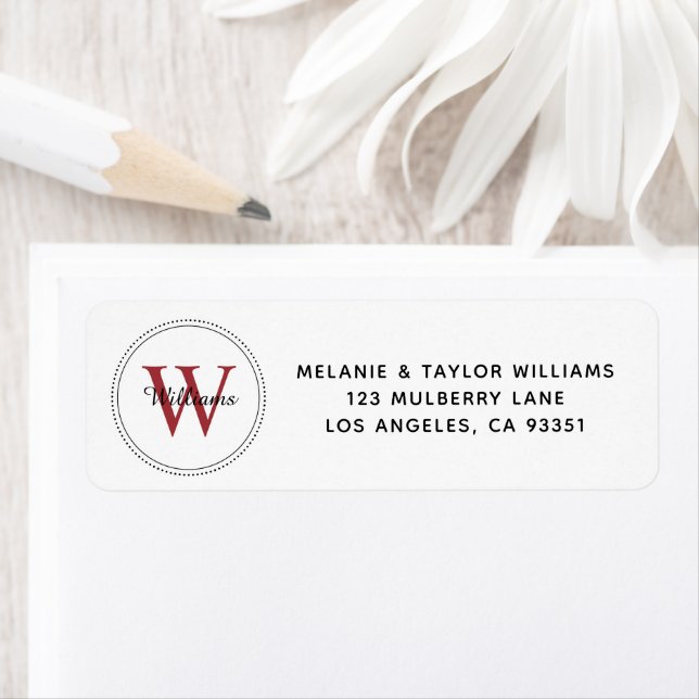 Elegant Monogram Red Return Address Label (Insitu)