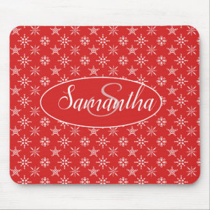 Elegant Monogram Red White Pattern Mouse Mat