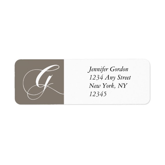 Elegant Monogram Return Address Label Grey Silver (Front)