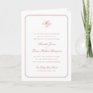 Elegant Monogram Rose Blush Script Folded Wedding Invitation