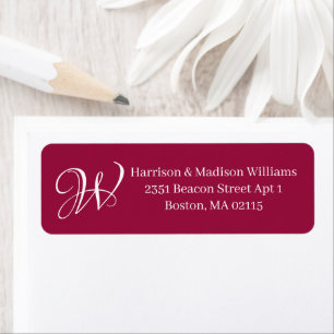 Elegant Monogram rose bud cherry return address