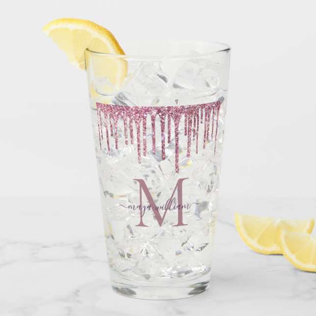 Elegant Monogram Rose Glitter Drips  Glass (Front Ice)