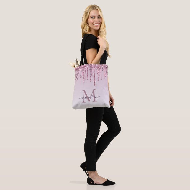 Elegant Monogram Rose Glitter Drips  Tote Bag (On Model)