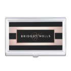 Elegant Monogram Rose Gold and Black Stripes