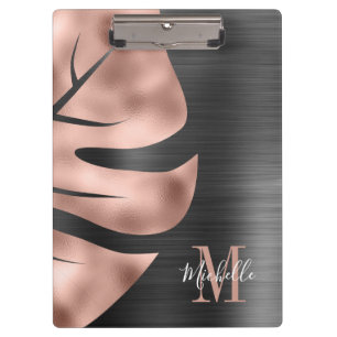Elegant Monogram Rose Gold Black Clipboard