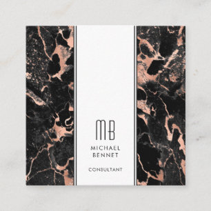 Elegant Monogram Rose Gold Black Consultant Square Business Card