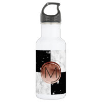 Elegant monogram rose gold black white marble